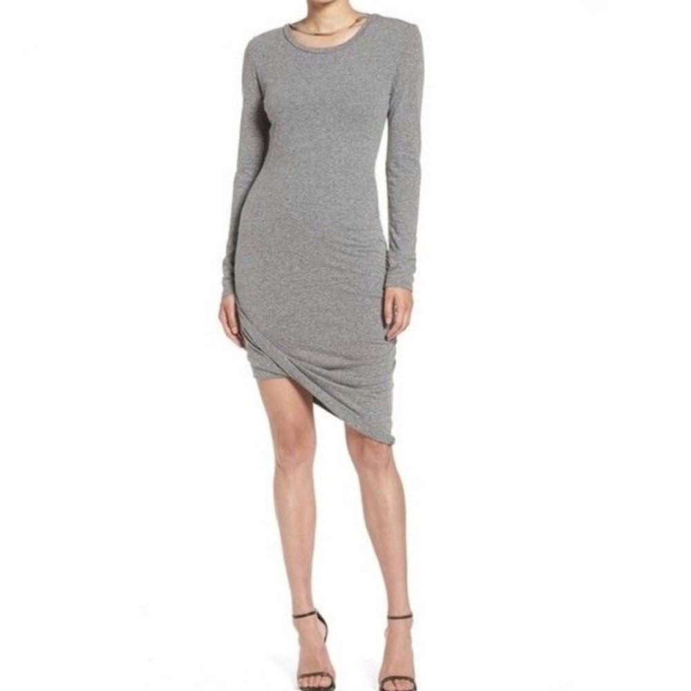 Pam & Gela Asymmetrical Hem Gray Long-Sleeve T Shirt Dress
